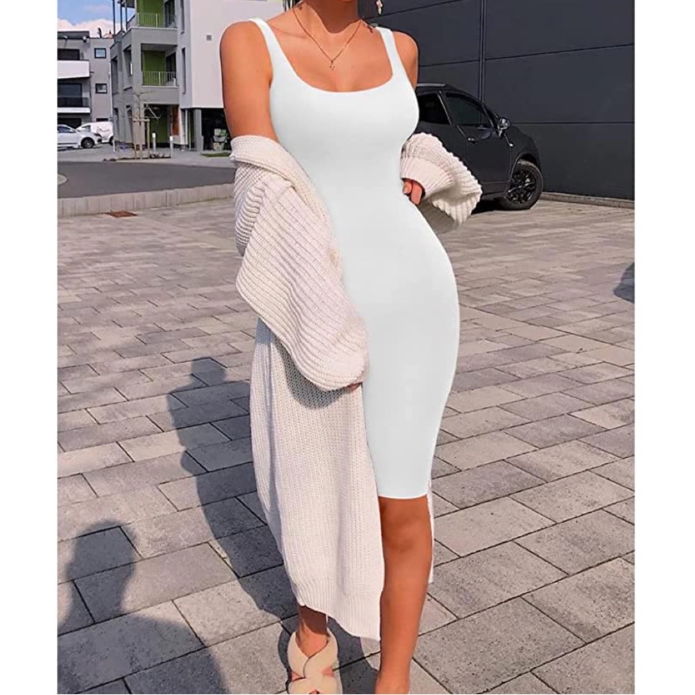 Casual Bodycon Tank Midi Dress - White | Small